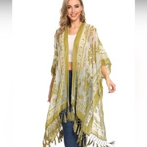 Free People Boho Velvet Kimono Duster Nightbird Burnout Fringe